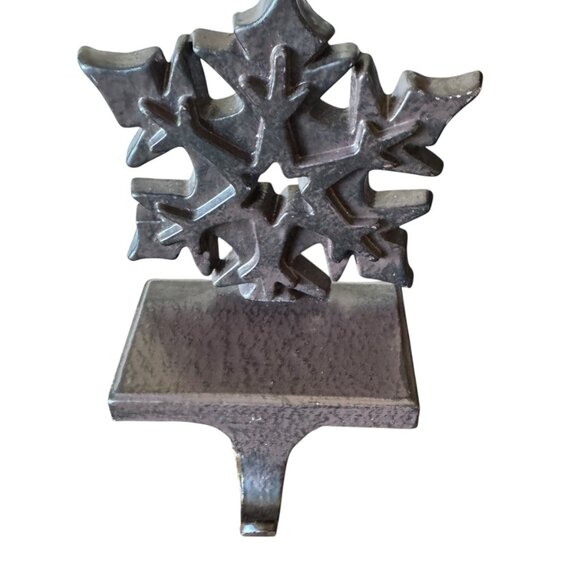 Snowflake Cast Iron Metal Christmas Mantle Stocking Holder Decor Heavy 3D Brown - Picture 6 of 14